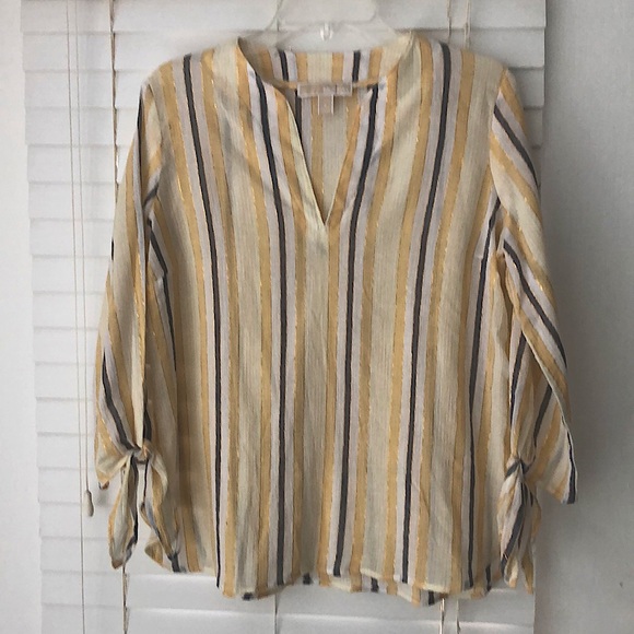 MICHAEL Michael Kors Tops - Michael Kors Top Shirt Striped LUREX Metallic Yellow Gray White SZ S